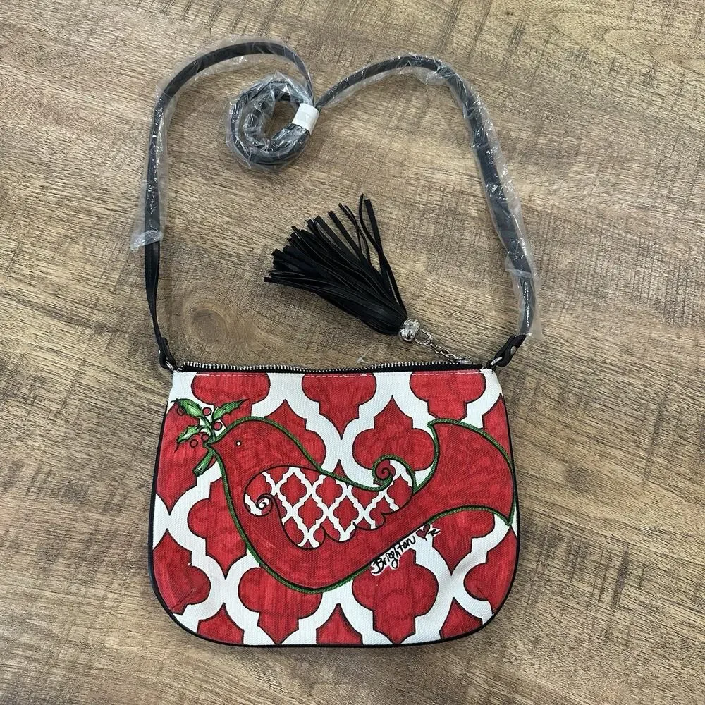 Brighton Love Dove Pouch Bird Canvas Crossbody Red White Shoulder Bag‎ Purse NEW